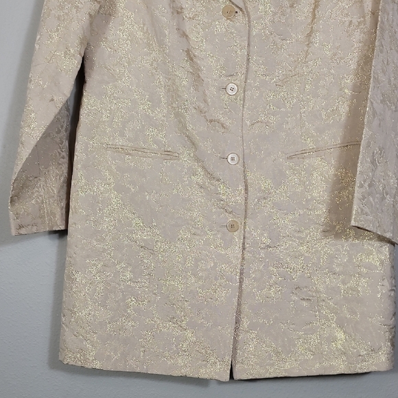 Chicos Brocade Button Up Pea Coat Jacket Size Large Gold Metallic Long Classic - Picture 3 of 11